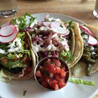 Left to Right: The Santa Cruz, Conejos and Nopalitos tacos. at Taco Chulo in Brooklyn