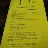 Menu at Allie's: Starters at Allie's Vegan Pizzeria and Cafe in Spokane