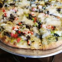 Veggie Pizza with Garlic Pesto & Cashew "Cheese" at Allie's Vegan Pizzeria and Cafe in Spokane