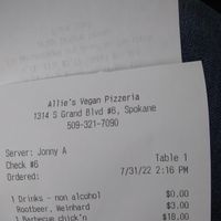 All vegan menu! Pricey but very good food. at Allie's Vegan Pizzeria and Cafe in Spokane