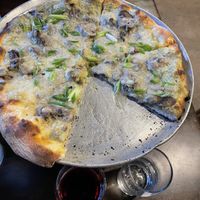 Mushroom pizza with pesto   at Allie's Vegan Pizzeria and Cafe in Spokane