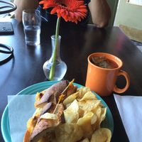 Yummy 'fish' fillet and tea :) at Allie's Vegan Pizzeria and Cafe in Spokane