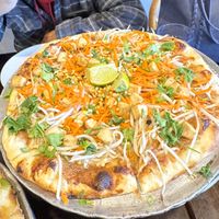 A Thai tofu pizza with peanut sauce  at Allie's Vegan Pizzeria and Cafe in Spokane