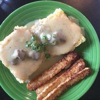 Biscuits and gravy and tempeh bacon at Allie's Vegan Pizzeria and Cafe in Spokane