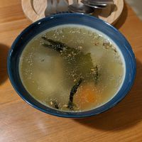 Tasty soup that came with the set, contained silken tofu, carrots, kohlrabi (or raddish), sesame, mushrooms and seaweed. at Chingguo 青果果 - Green Apple Cafe in Jiaoxi