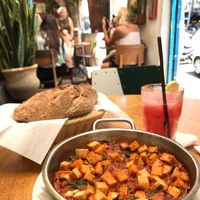 There is an option for Israeli eggs or they use tofu   at Casbah in Tel Aviv