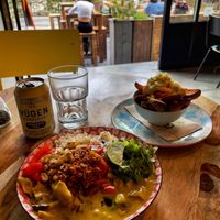 Classic curry and sweet potato chips in the side!  at Greenway in Antwerpen