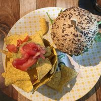 Tortilla chips and red pepper burger   at Greenway in Antwerpen