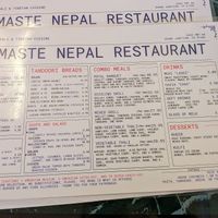 Half of the menu. There's more on the back!  asterisk indicate vegan. at Namaste Nepal Restaurant in Grand Junction