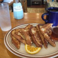 Vegan & gluten-free French toast with Maine maple syrup and coffee with soy milk! at Riverside Cafe in Ellsworth