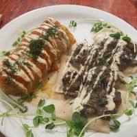 Cabbage roll and pieroggi at Indigo Age Cafe in Vancouver