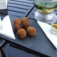 Vegan appetizer (Dutch 'bitterballen') made of peas at Hortus in The Hague