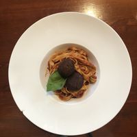Pasta with vegan "meat" ball at Hortus in The Hague