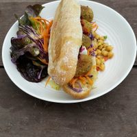 Falafels, salad & potatoes ~ Tasty! at Food Forest Organics in Greytown