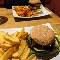 Mushy mushy with soy patty and fries at The Vegan Bar in Malmo