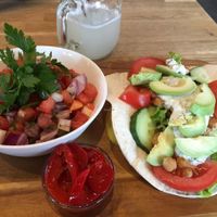 Chickpea taco and tomato salad. at The Vegan Bar in Malmo