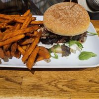 Mushy burger with portobello at The Vegan Bar in Malmo
