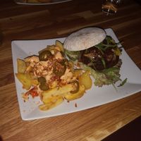 MUCHY muchy burger with Texas fries at The Vegan Bar in Malmo