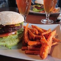 Mushroom Burger with sweet potatoes at The Vegan Bar in Malmo