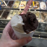 banana sorbet and chocolate with rum at Gelateria dell Angeletto in Rome