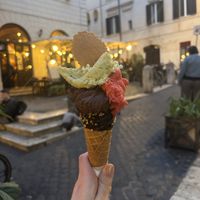 Dark chocolate, strawberry, lemon&basil gelato  at Gelateria dell Angeletto in Rome