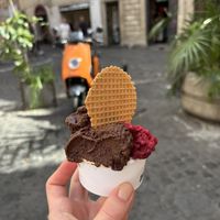Dark chocolate, berries, lemon gelatos  at Gelateria dell Angeletto in Rome