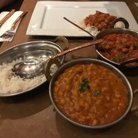 Chickpea curry and Dahl with plain pillal rice at Taj Mahal in Bruges