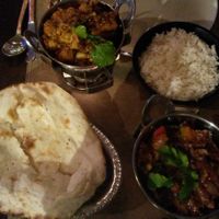 Our curries, free rice and naans at Taj Mahal in Bruges
