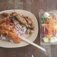 The best sweet and sour something, ever. These are mushrooms. at Veg Food Stall in Bangkok