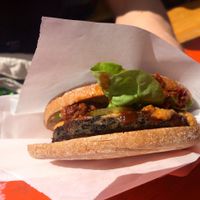 Super delicious black bean burger at Armin's Tempeh in Heiderberg