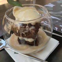 Brownie & vanilla ice cream at roots in Thessaloniki