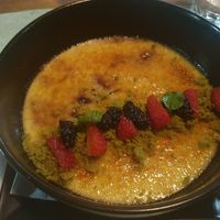 Dessert a creme with caramel on the top at roots in Thessaloniki