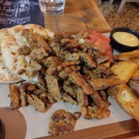 Gyros with vegan tzatziki and mustard at roots in Thessaloniki