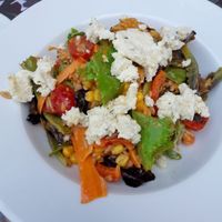 Orzo salad with vegan feta  at roots in Thessaloniki
