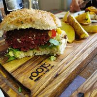 biggg vegan burger at roots in Thessaloniki