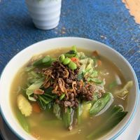 Exciting noodles (soup with veggies, tempeh and rice noodles)  at Wulan Vegetarian Warung in Ubud