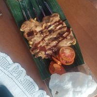 The meatiest mushrooms i've ever tried, with peanut sauce  at Wulan Vegetarian Warung in Ubud
