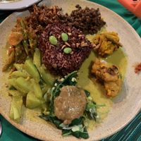 rice with different vegetables at Wulan Vegetarian Warung in Ubud