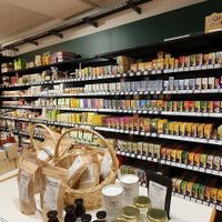 Supermarket shelves at Maran Vegan Bistro in Vienna