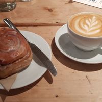 Vegan Cinnamon pastry and latte at Brew Lab in Edinburgh