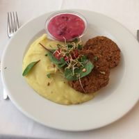 Oats burgers with mashed potatoes. at Napfenyes Bistro in Budapest
