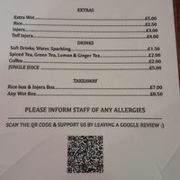 Menu as of Oct 2025 (back) at Andu Caffe in East London