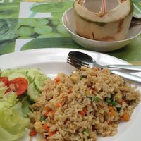 Fried rice with veggies and a fresh coconut at Mild cafe in Chiang Mai
