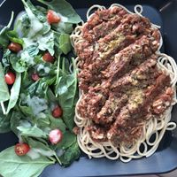 Spaghetti boloñesa  at Taller Veganico in Monterrey