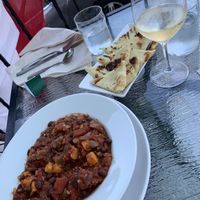 sweet potato and bean chili with naan chips  at Chef's Bistro in North Conway