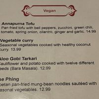 Vegan section of menu at Himalayan Kitchen in Durango