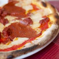 Vegan pepperoni pizza at Morelli Zorelli in Brighton