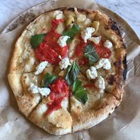 Pizza with vegan ricotta cheese. Yum! at True Food Kitchen in Atlanta