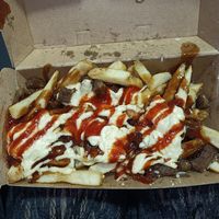 HSP with 'beef' pieces, sauce and hummus at Lord of the Fries - Southern Cross Station in Melbourne