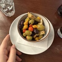Chilli olives and artichokes   at Home Restaurant in Belfast